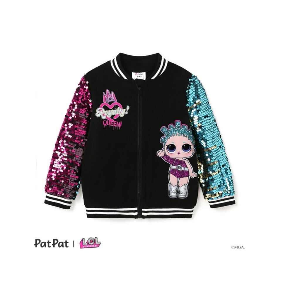 L.O.L. Surprise! Girls Sequins Graphic Lightweight Zip-Up Varsity Sweatshirt 4T